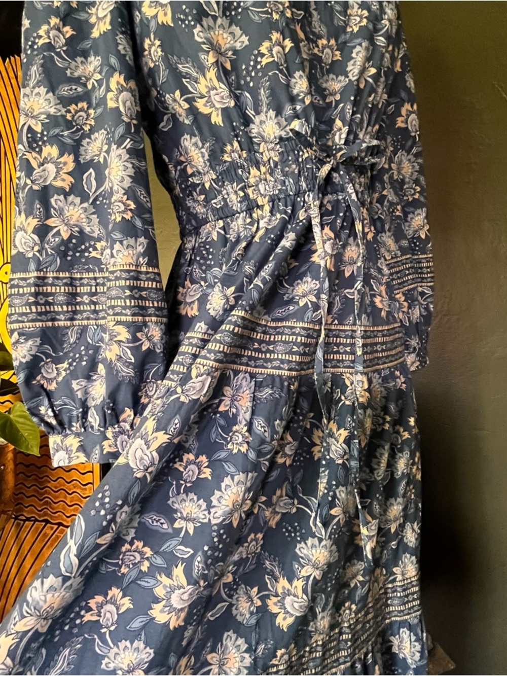 LOFT Long Sleeve Navy Floral Cottage Core Maxi Dress, Sz. S - Picture 11 of 12